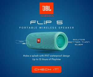 JBL Flip 5 Waterproof Portable Bluetooth Speaker in vibrant color, ideal for outdoor adventures and poolside parties.